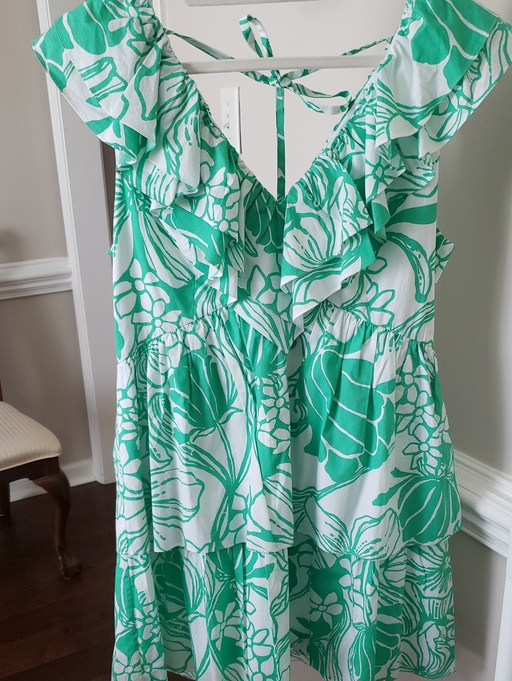 Lilly Pulitzer White & Teal Floral Ruffle Mini Dress